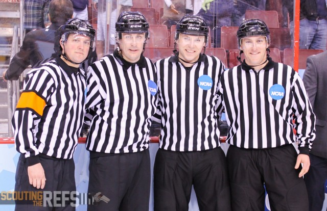 The 2014 Frozen Four National Championship Officials: Ryan Hersey, Bob Bernard, Geoff Miller, Tommy George 